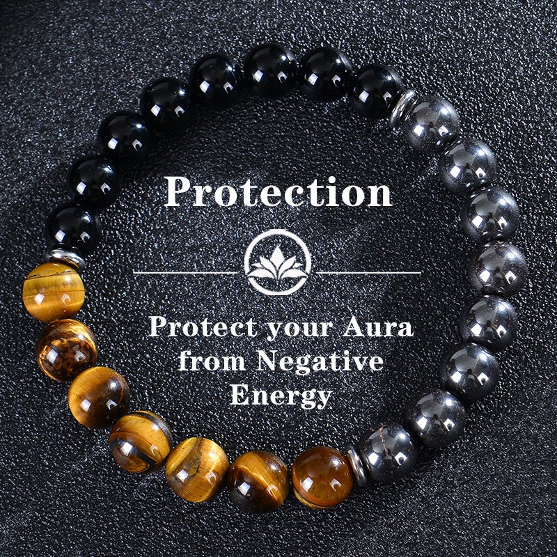 Natural Tiger Eye Stone Obsidian Black Magnet Bracelet Natural Stone Three-Layer Beaded Bracelet Triple Bracelet - Image 1